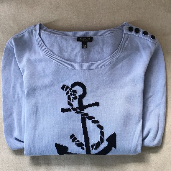 NWT Talbot sweater. Size 1Xp. Sky blue with dark navy blue nautical design. - Picture 4 of 12